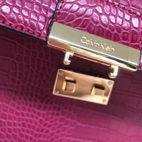 CK Calvin Klein Red Maroon Purse Satchel Pom NEW - Picture 4 of 7